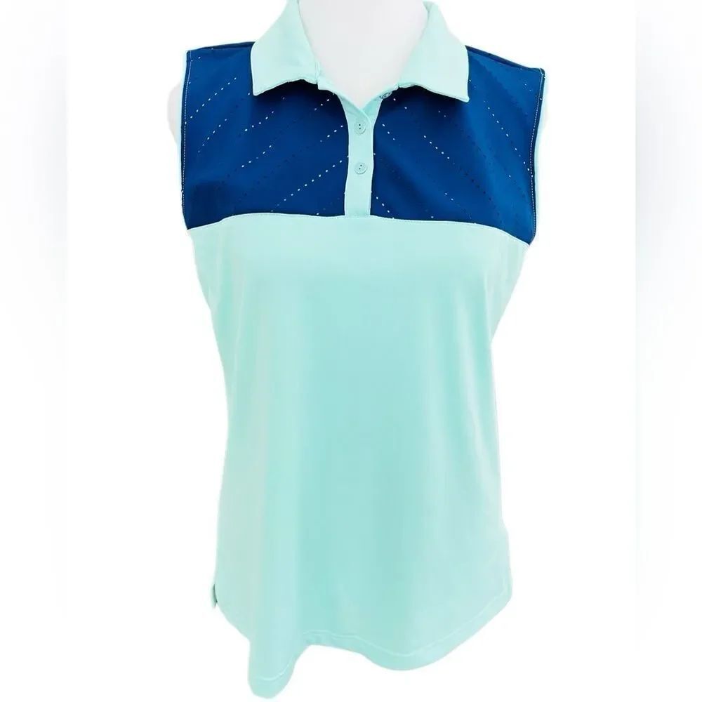Lady Hagen Sleeveless Collar button front mint/navy Colorblock Golf Top Size M